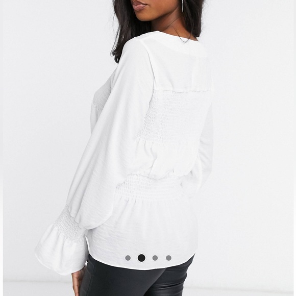 White chiffon scrunchy peasant blouse comfy office - Picture 5 of 6